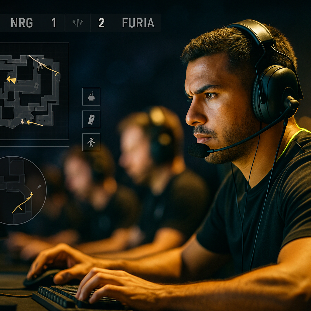 Photorealistic editorial image of KSCERATO on a CS2 stage during a clutch, with clean