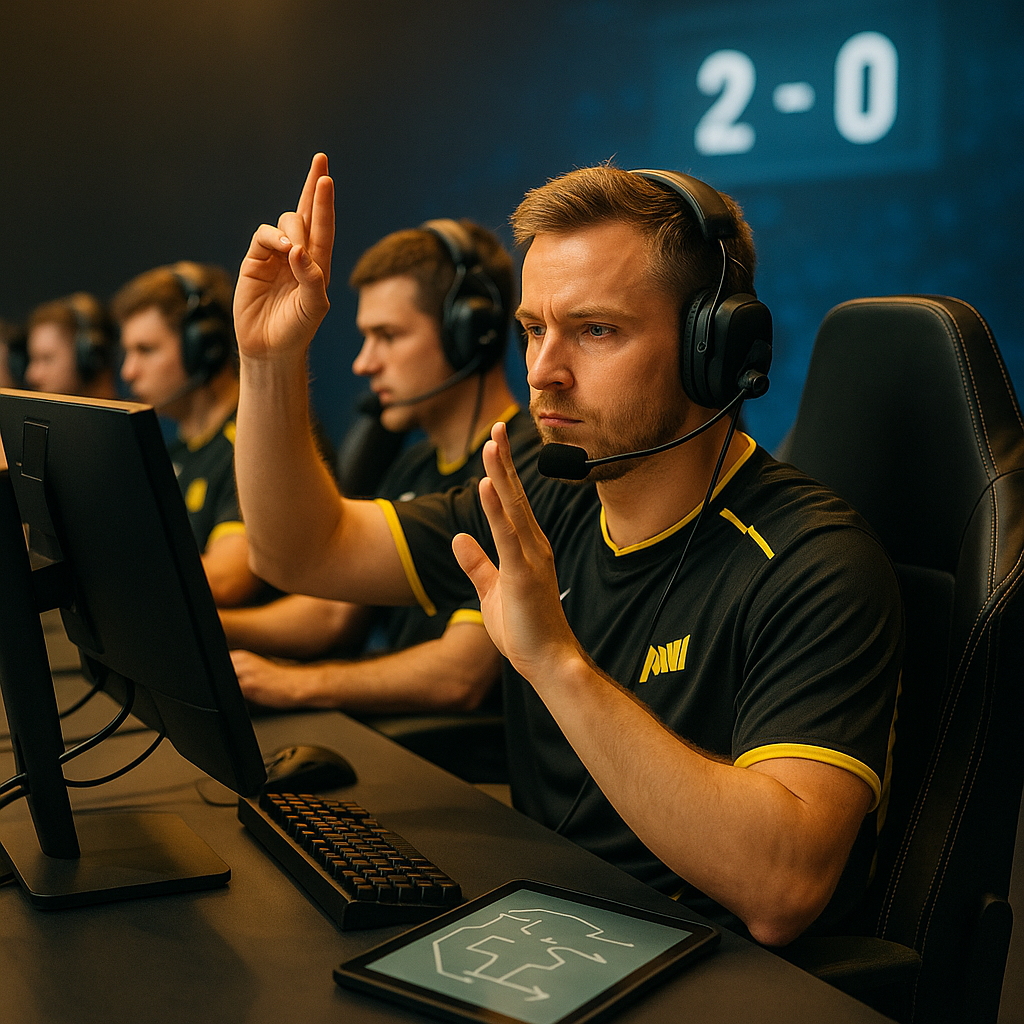 Foto editorial de arena CS2: Aleksib (NAVI) chama a jogada com calma; companheiros de
